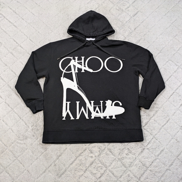 Jimmy Choo Hoodie Women's S Black High Heel Graphic Cotton French Terry - Picture 1 of 10